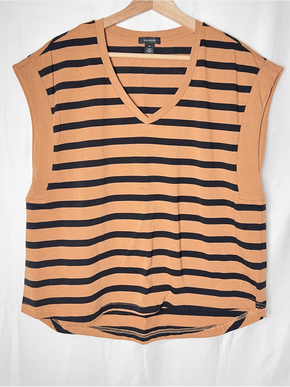 Halogen Tan Orange and Black Striped V-Neck Tank